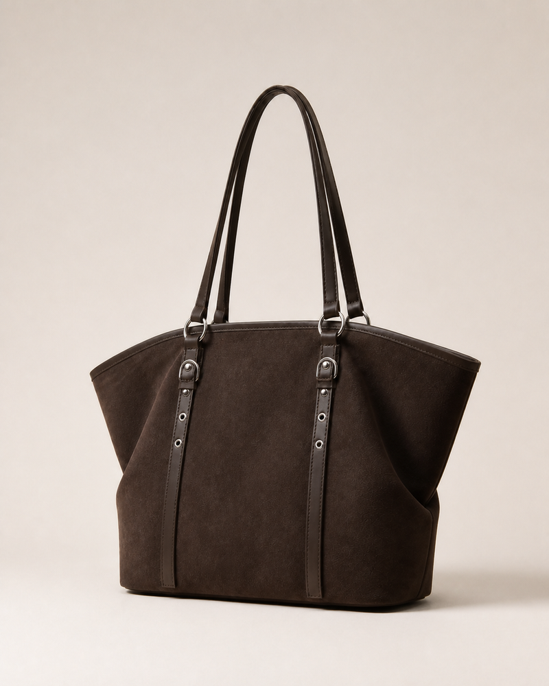 Bolso Tote Efecto Ante con Correas — tres cuartos