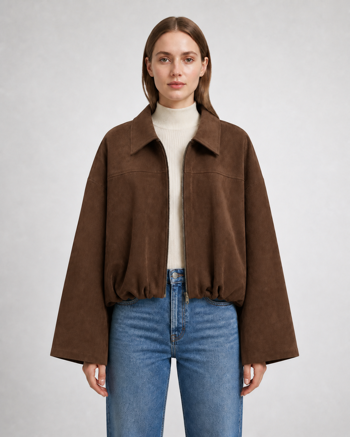 Chaqueta Bomber Efecto Ante · marron · modelo frontal