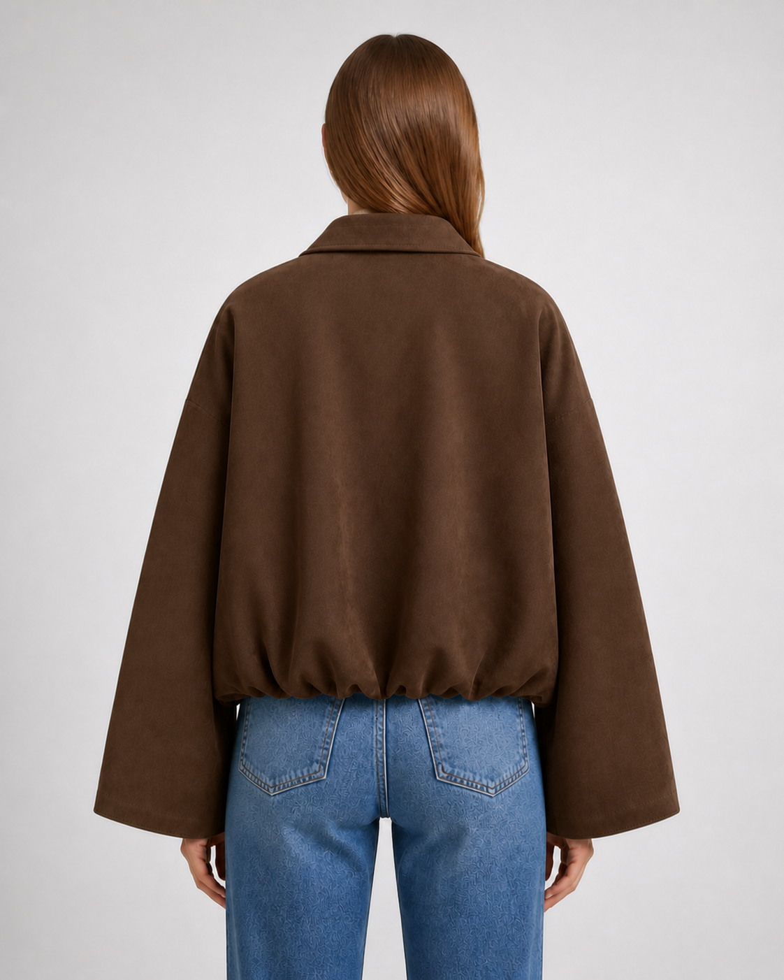 Chaqueta Bomber Efecto Ante · marron · modelo de espalda