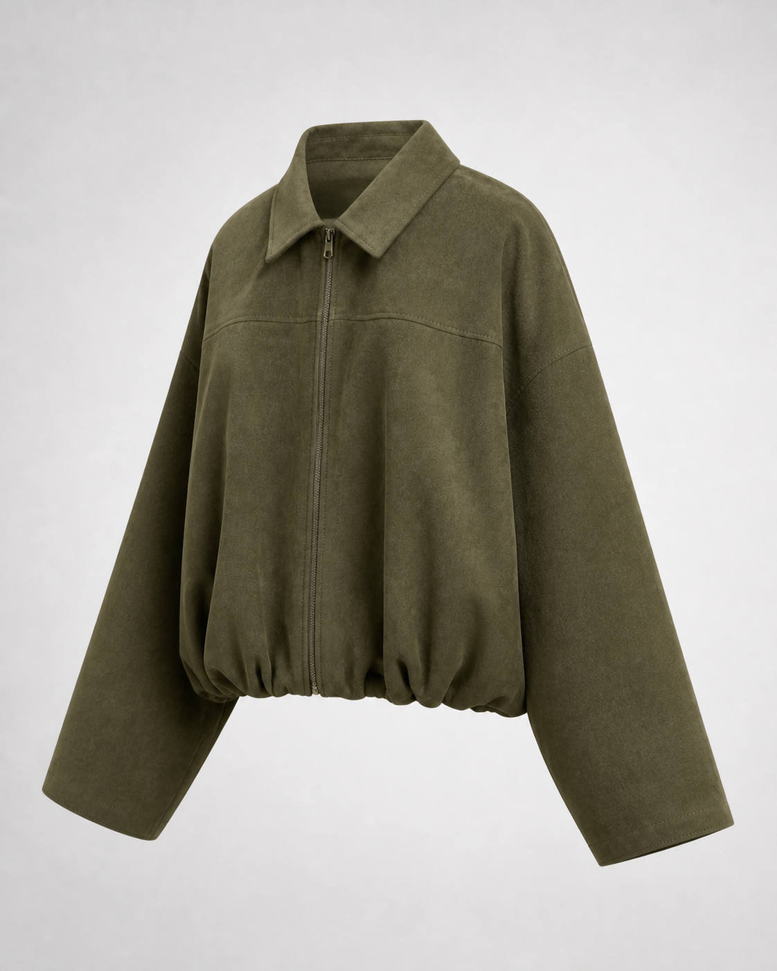 Chaqueta Bomber Efecto Ante · verde oliva · prenda a 45 grados