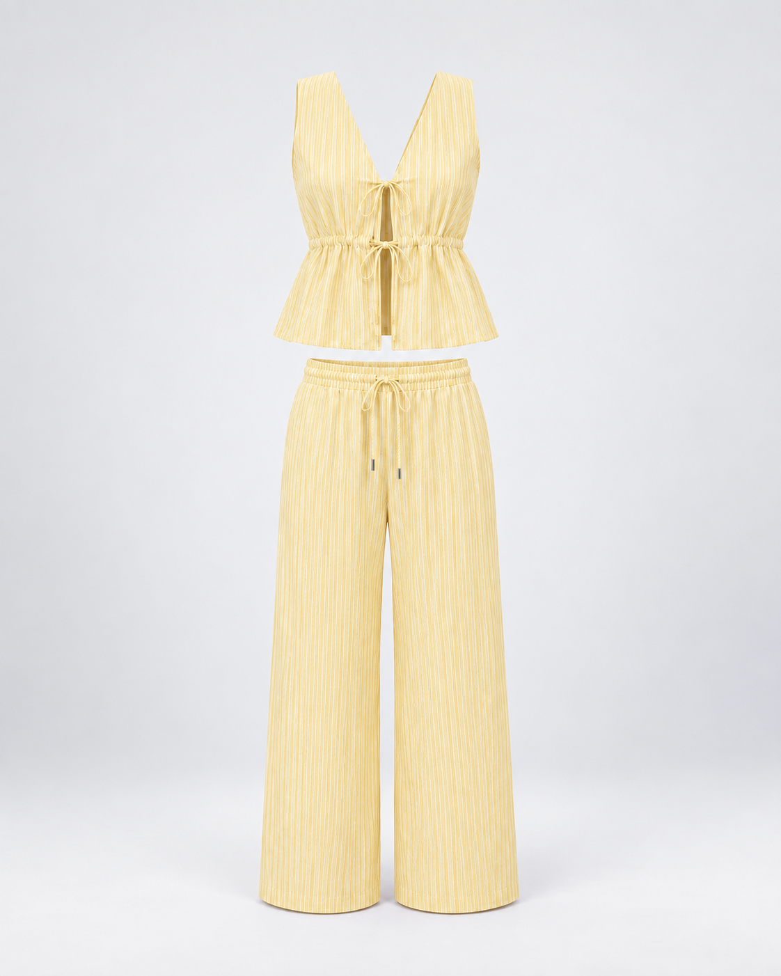 Conjunto Rayas Riviera amarillo pastel — frontal de la prenda