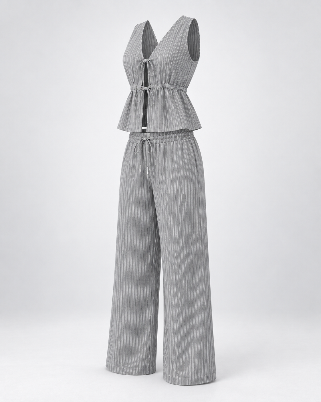 Conjunto Rayas Riviera gris — vista 45 grados de la prenda