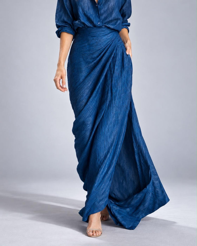Conjunto Riviera Satinado azul - detalle de falda