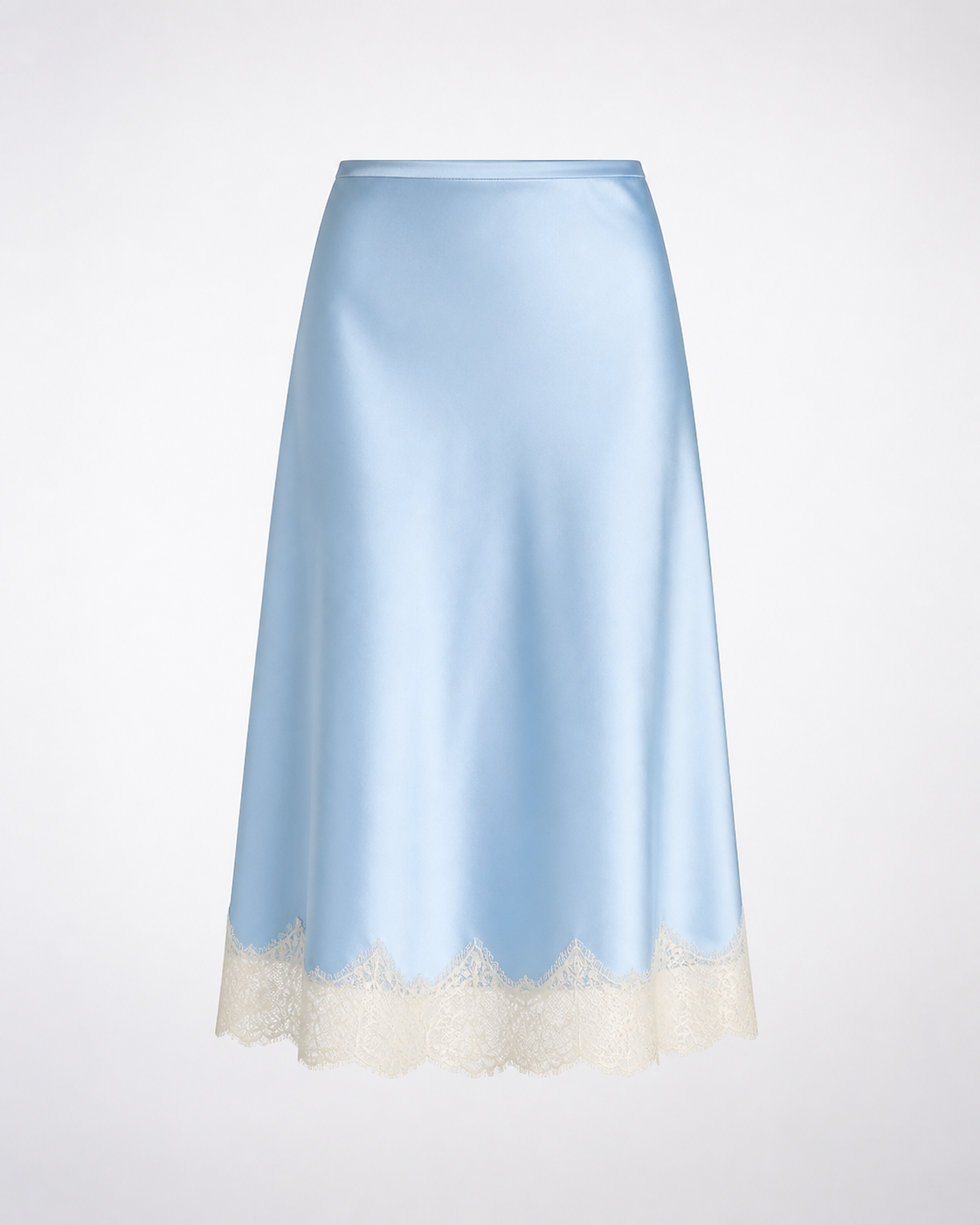 Falda Satinada con Bajo de Encaje · azul cielo · prenda frontal