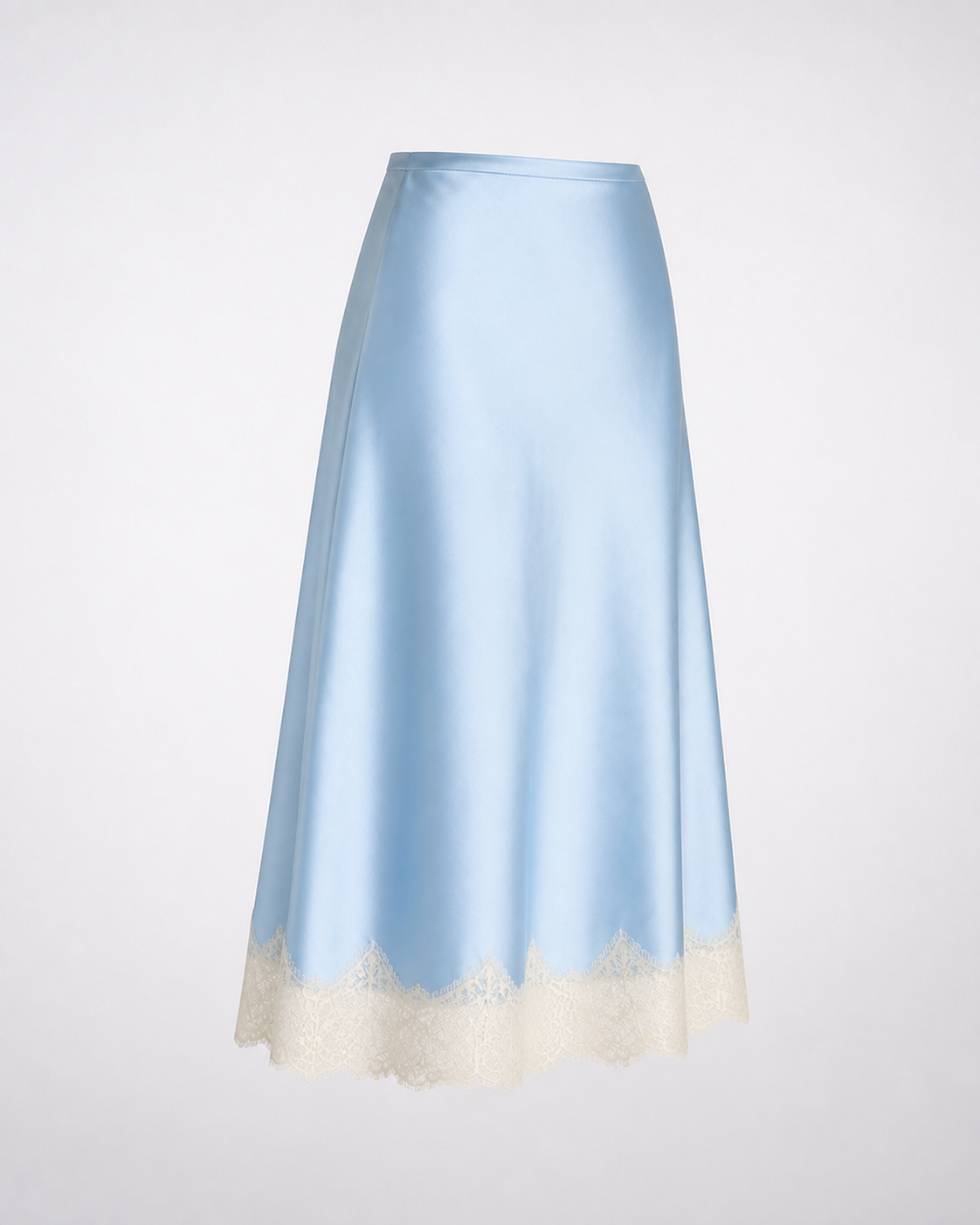 Falda Satinada con Bajo de Encaje · azul cielo · prenda a 45 grados