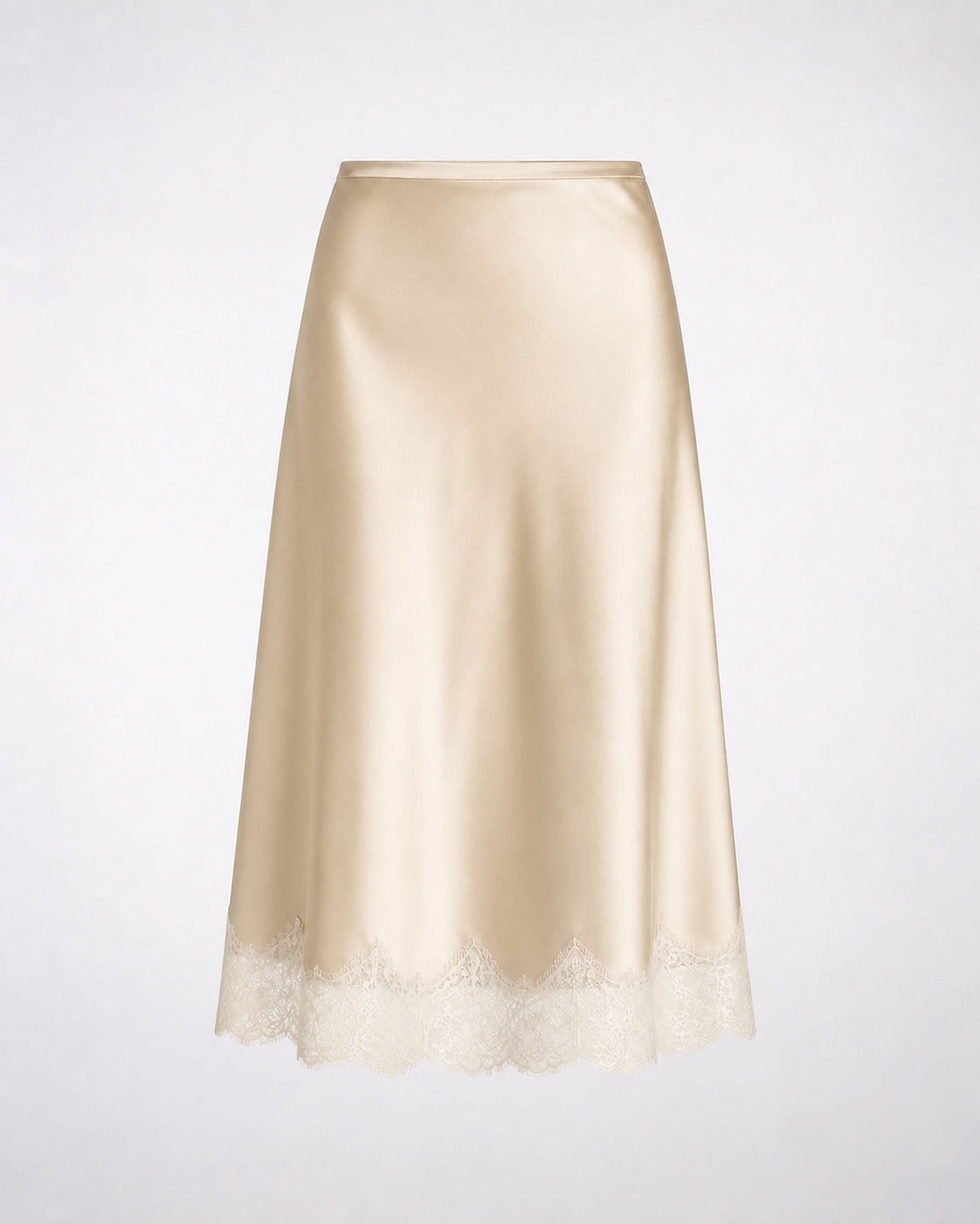 Falda Satinada con Bajo de Encaje · beige · prenda frontal