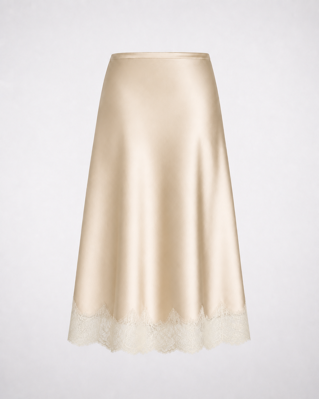 Falda Satinada con Bajo de Encaje · beige · espalda de la prenda