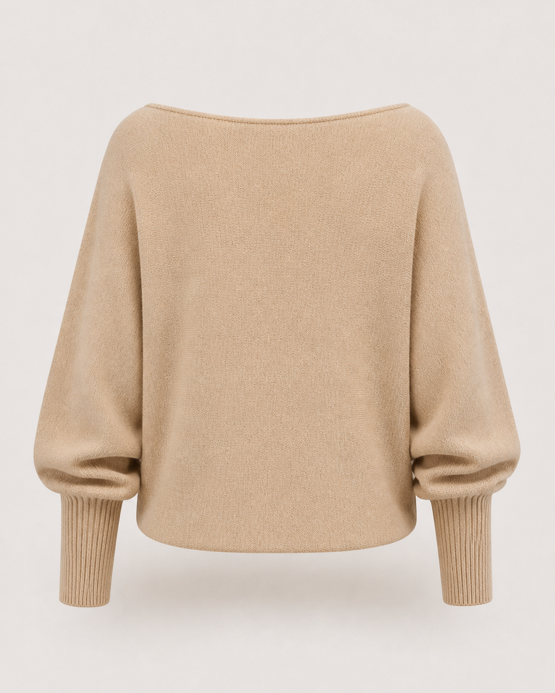 Jersey beige de punto con escote barco — espalda de la prenda