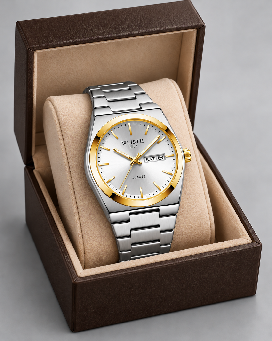 Reloj Monaco Signature — Plateado y dorado — caja