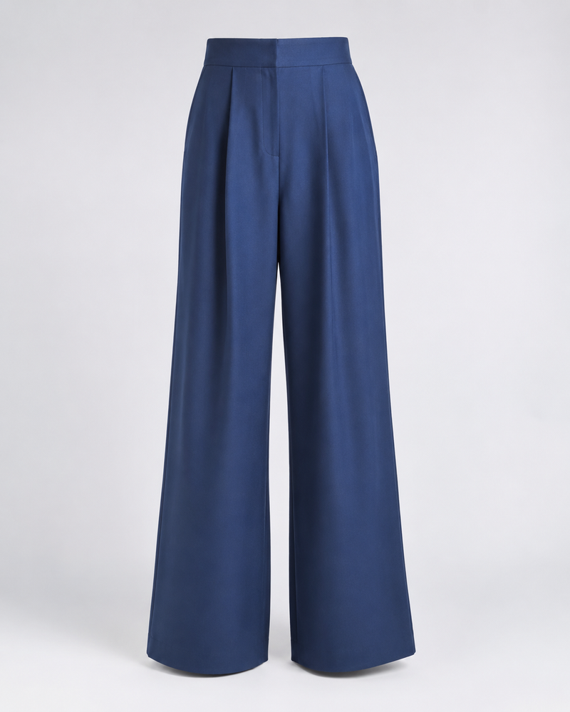 Pantalón amplio de pinzas azul, prenda frontal
