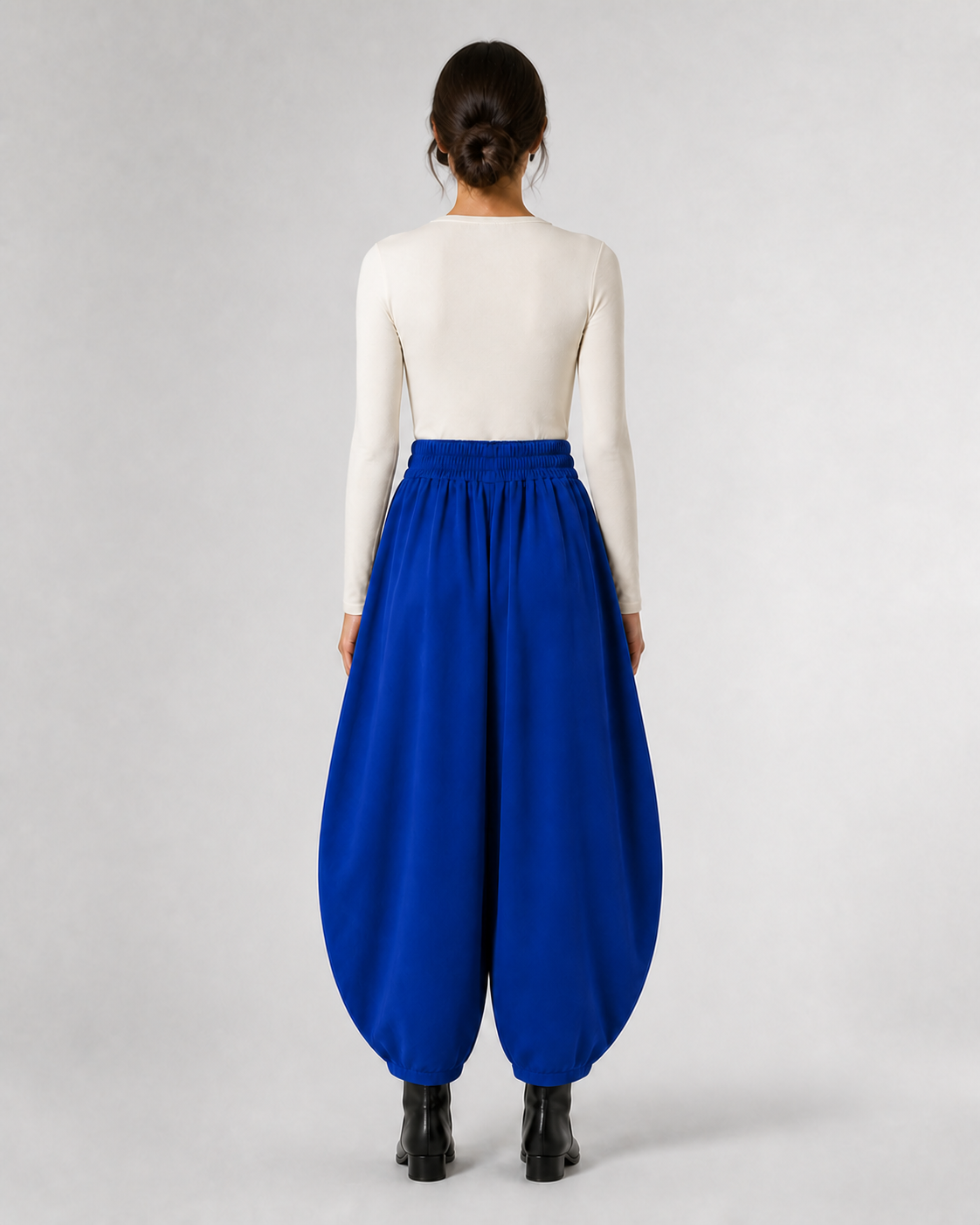 Pantalón Harem de Cintura Elástica · azul · modelo de espalda