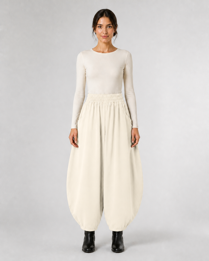 Pantalón Harem de Cintura Elástica · crudo · modelo frontal