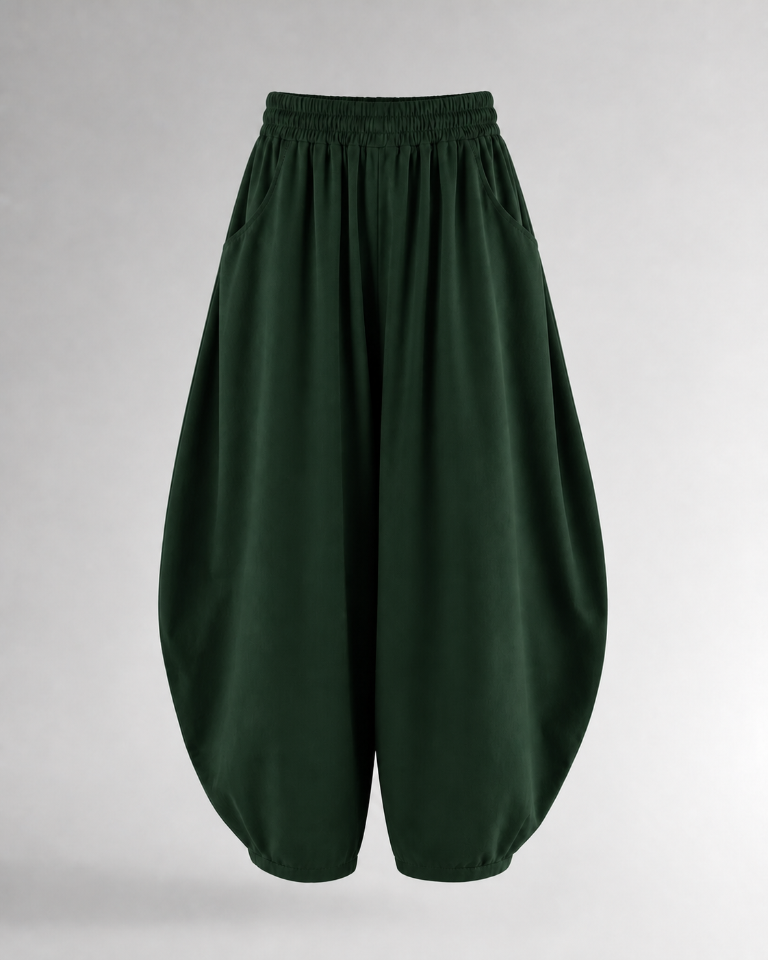 Pantalón Harem de Cintura Elástica · verde oscuro · prenda frontal