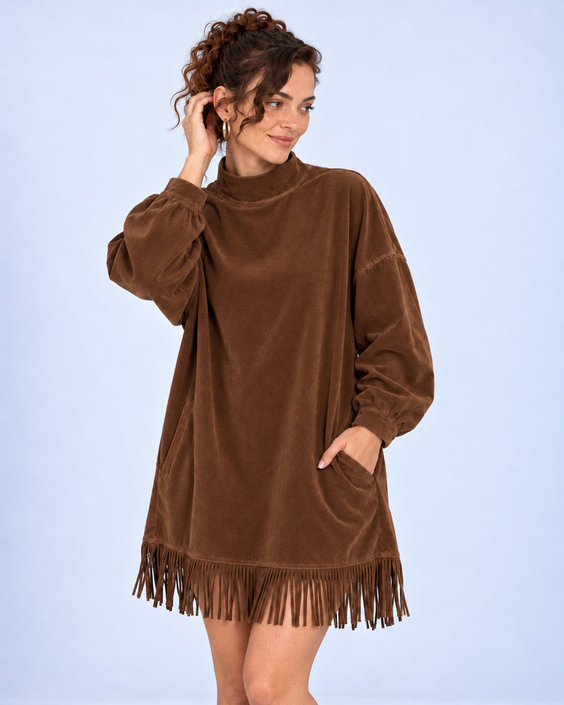 Vestido Siena Fringe - Marrón - vista 4