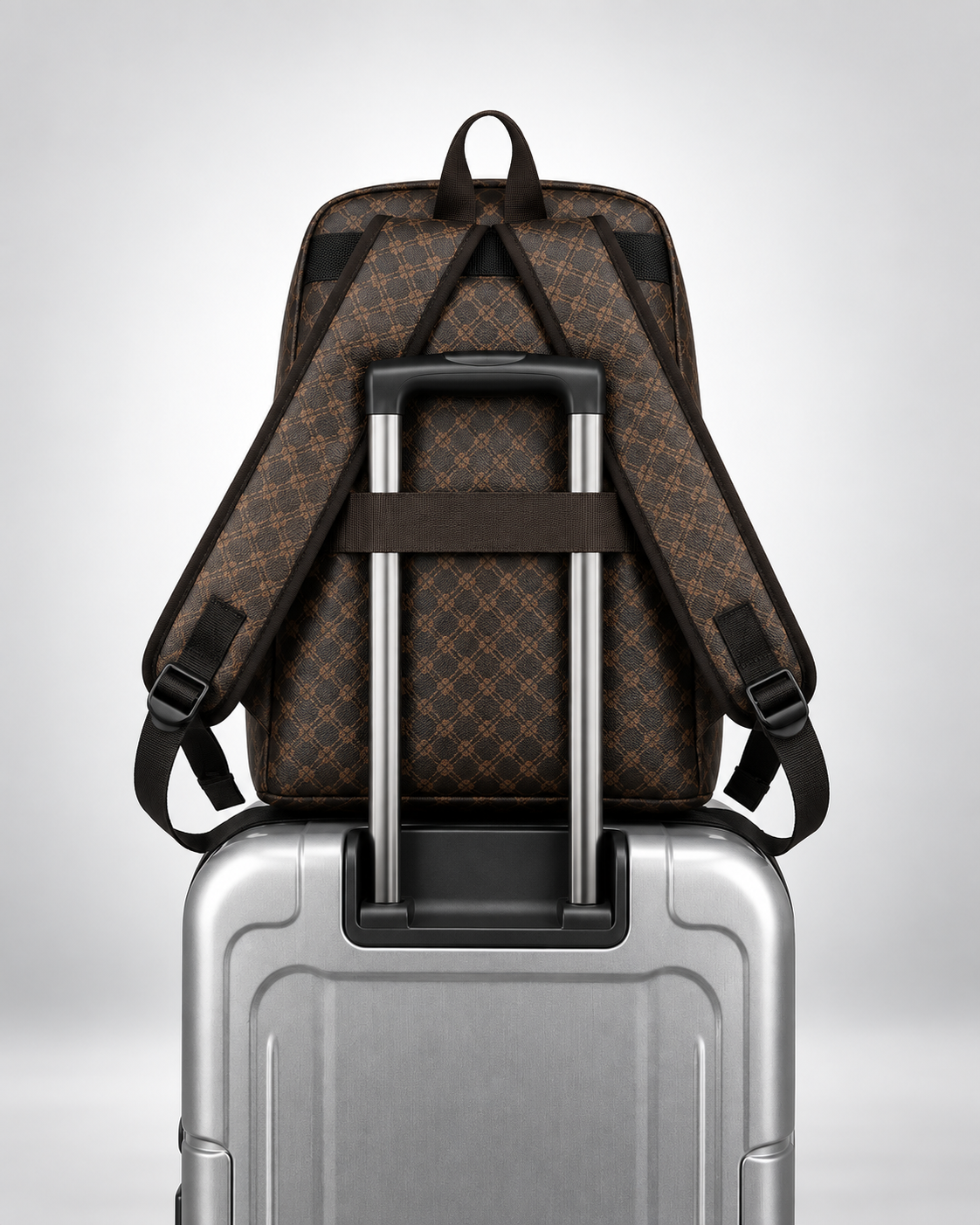 Signature Travel Backpack marrón - sistema de sujeción para maleta