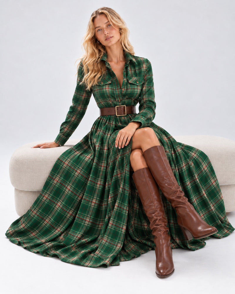 Vestido Edimburgo Tartán verde - segunda vista sentada