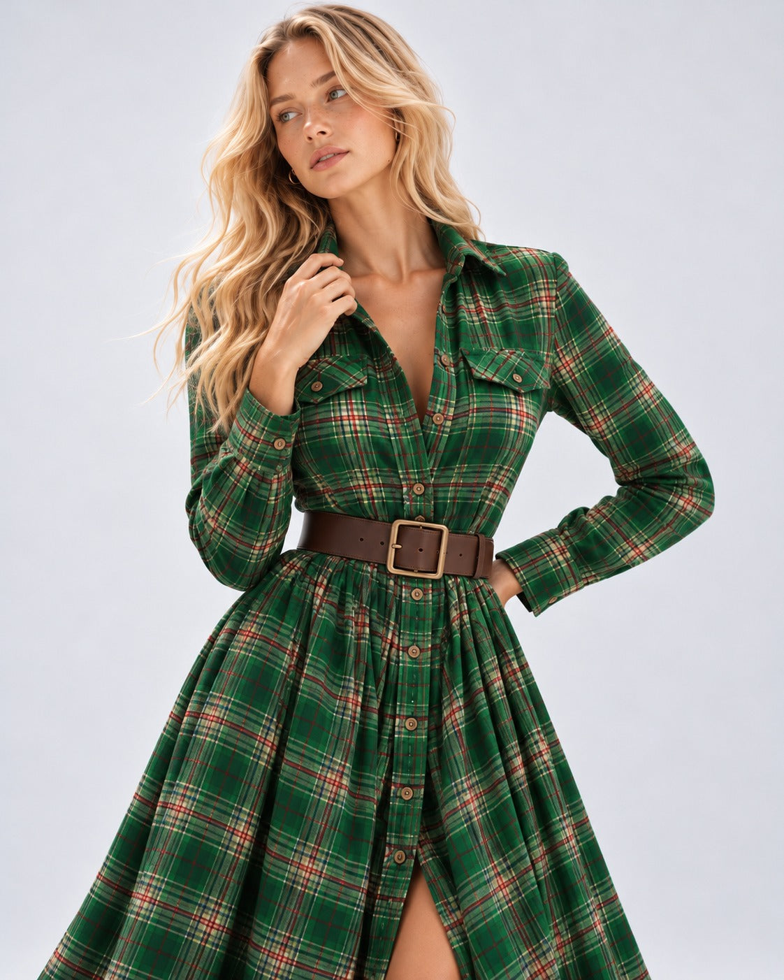 Vestido Edimburgo Tartán verde - detalle superior