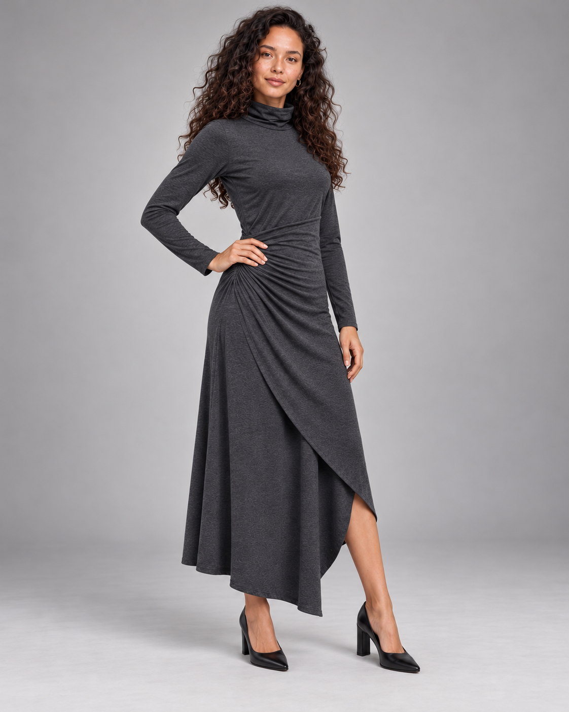 Vestido Margot Drapeado gris - vista de tres cuartos