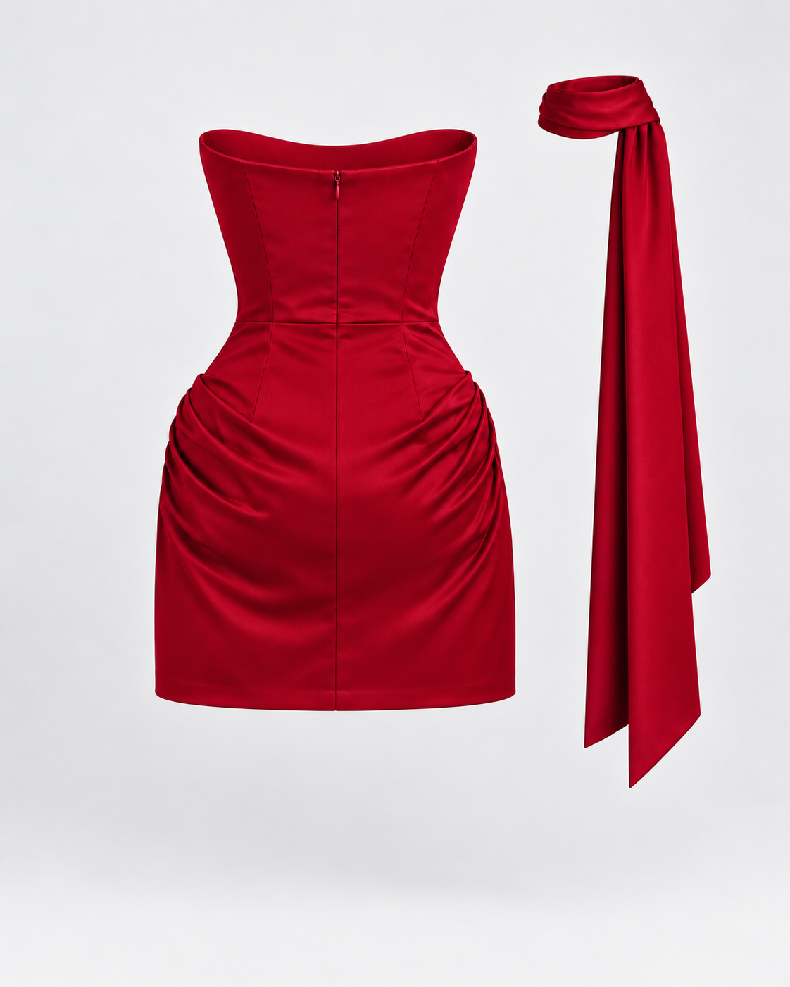 Vestido Mónaco Satin Rojo, vista posterior de la prenda sola