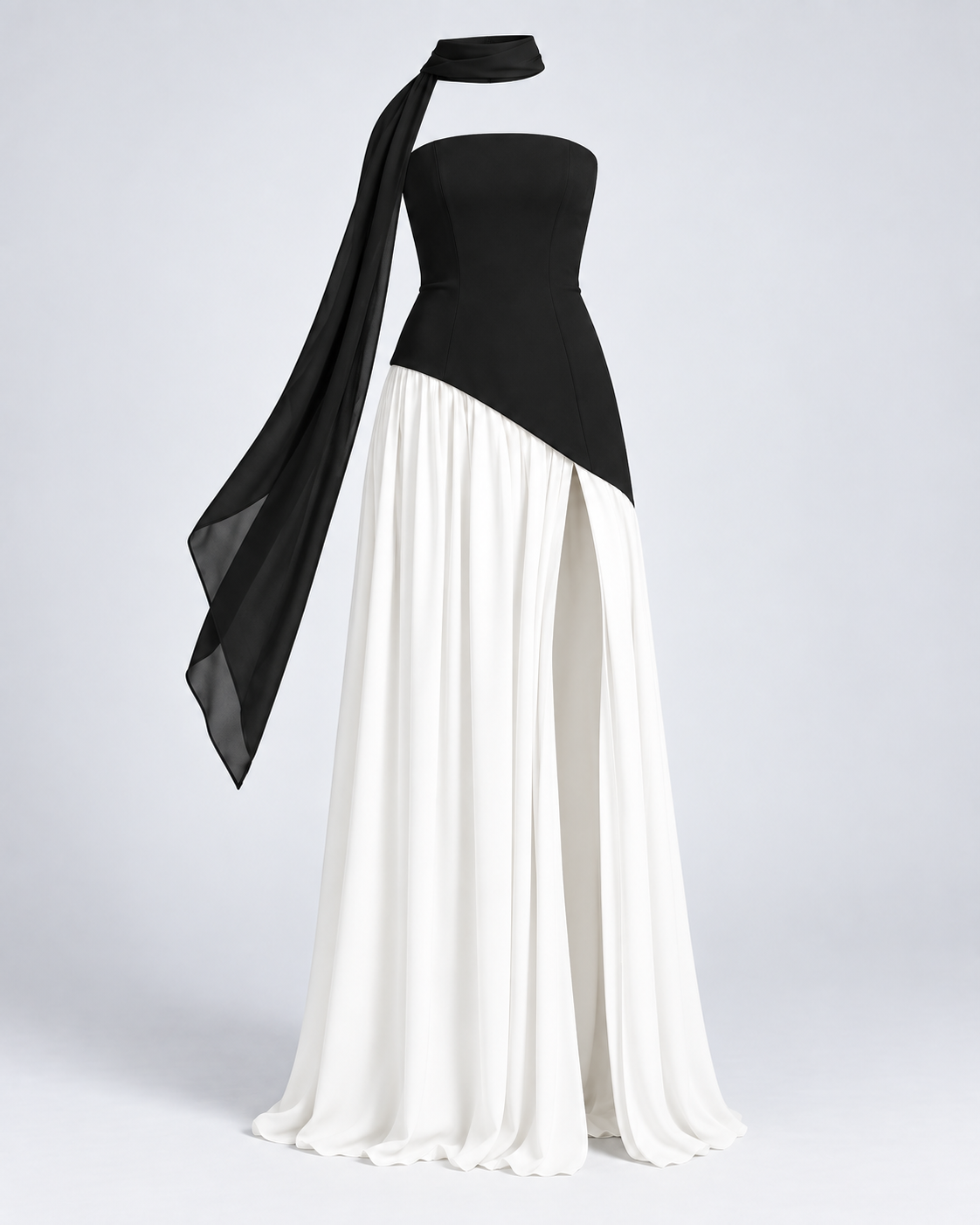 Vestido Siena Drape negro y blanco — frontal de la prenda