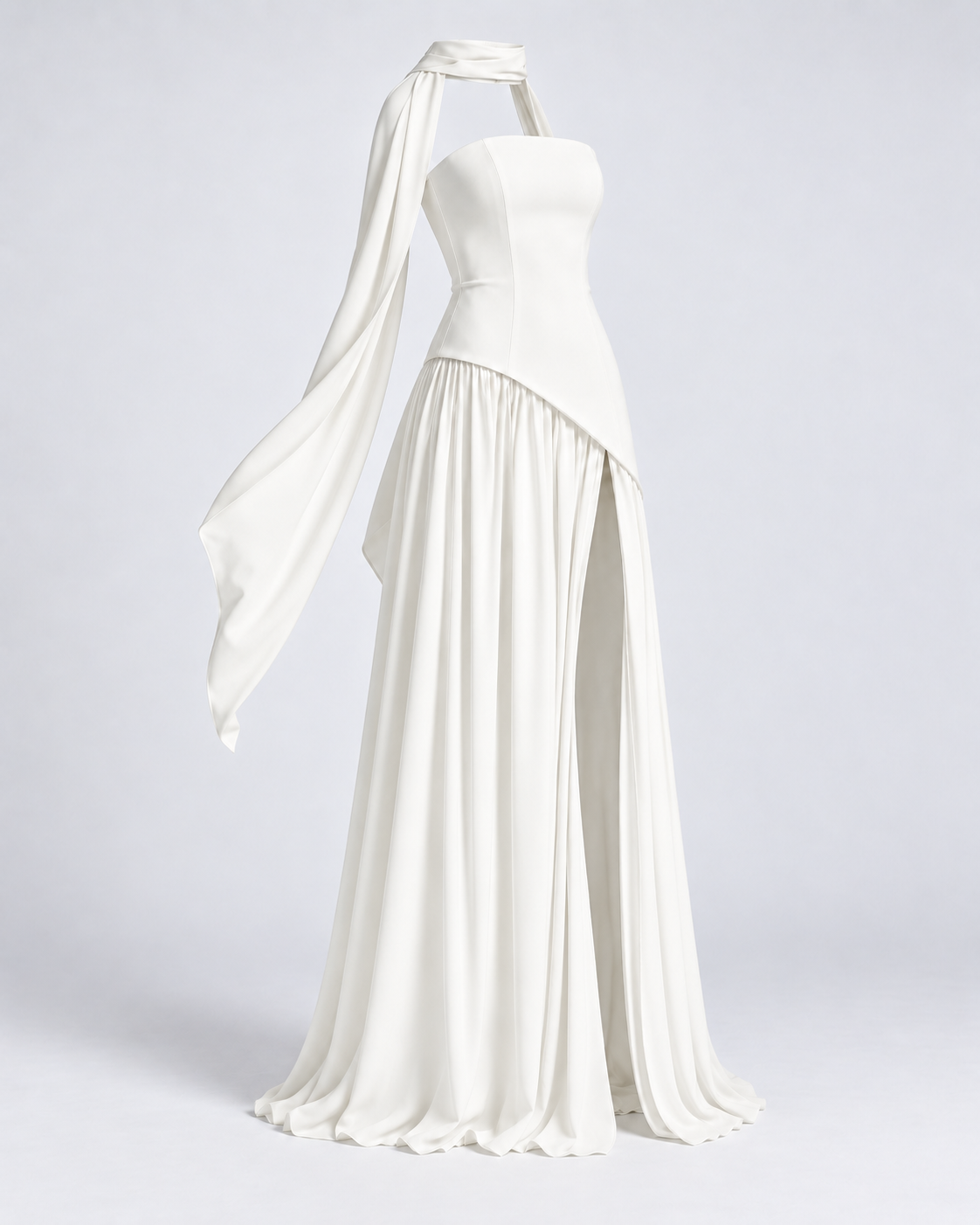 Vestido Siena Drape blanco — vista 45 grados de la prenda