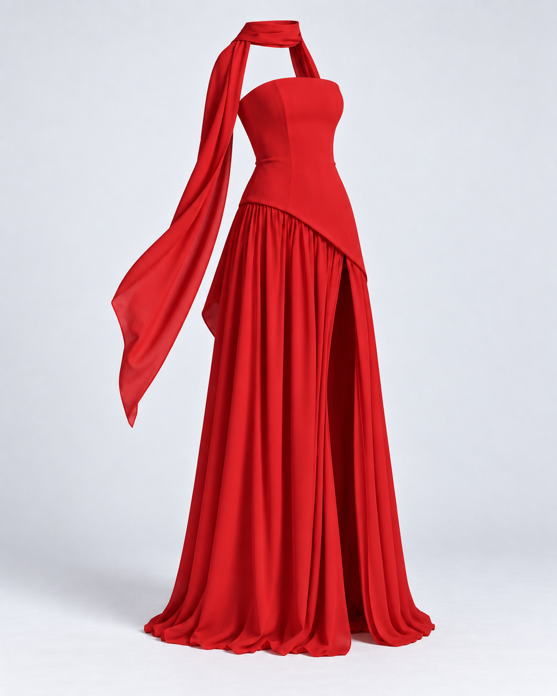 Vestido Siena Drape rojo — vista 45 grados de la prenda