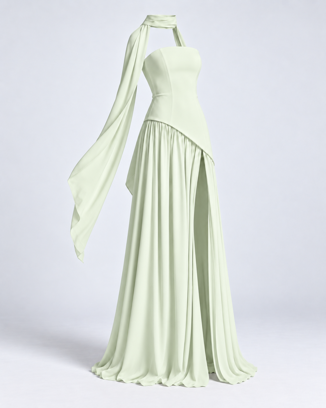 Vestido Siena Drape verde menta — vista 45 grados de la prenda