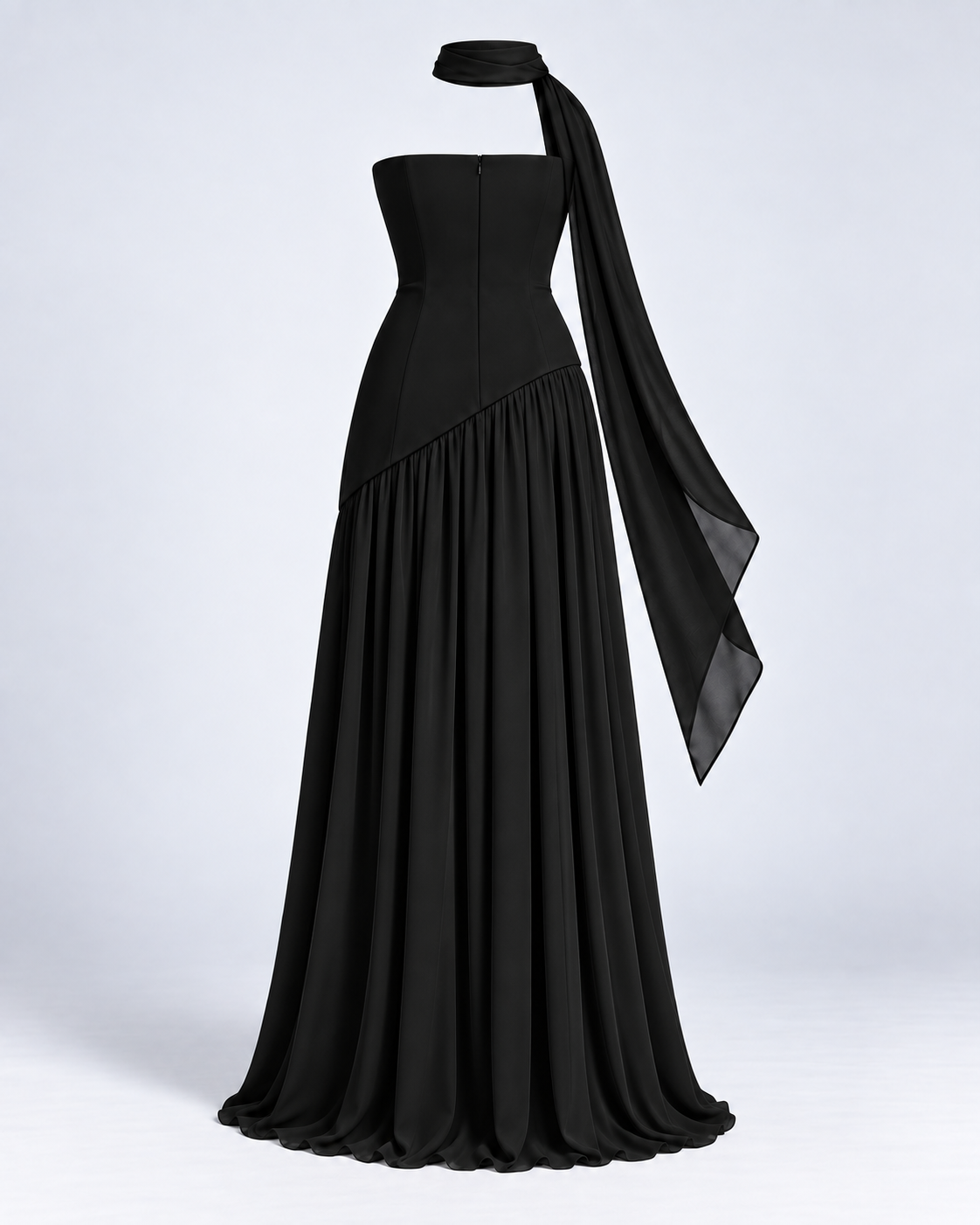 Vestido Siena Drape negro — espalda de la prenda
