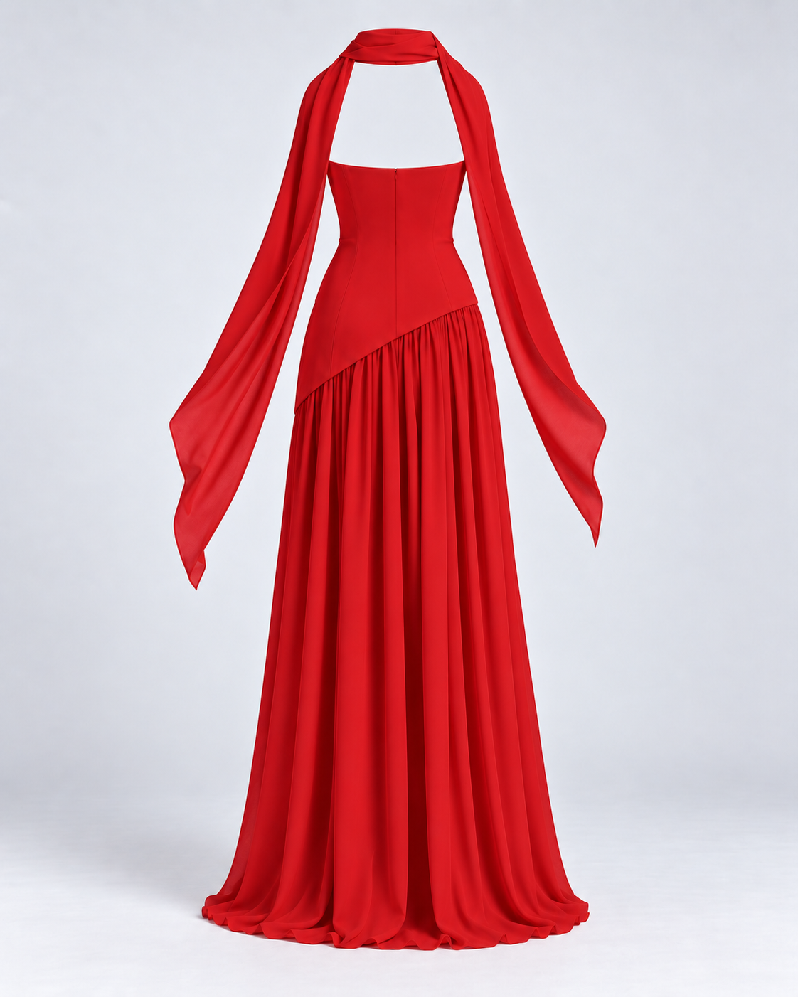 Vestido Siena Drape rojo — espalda de la prenda