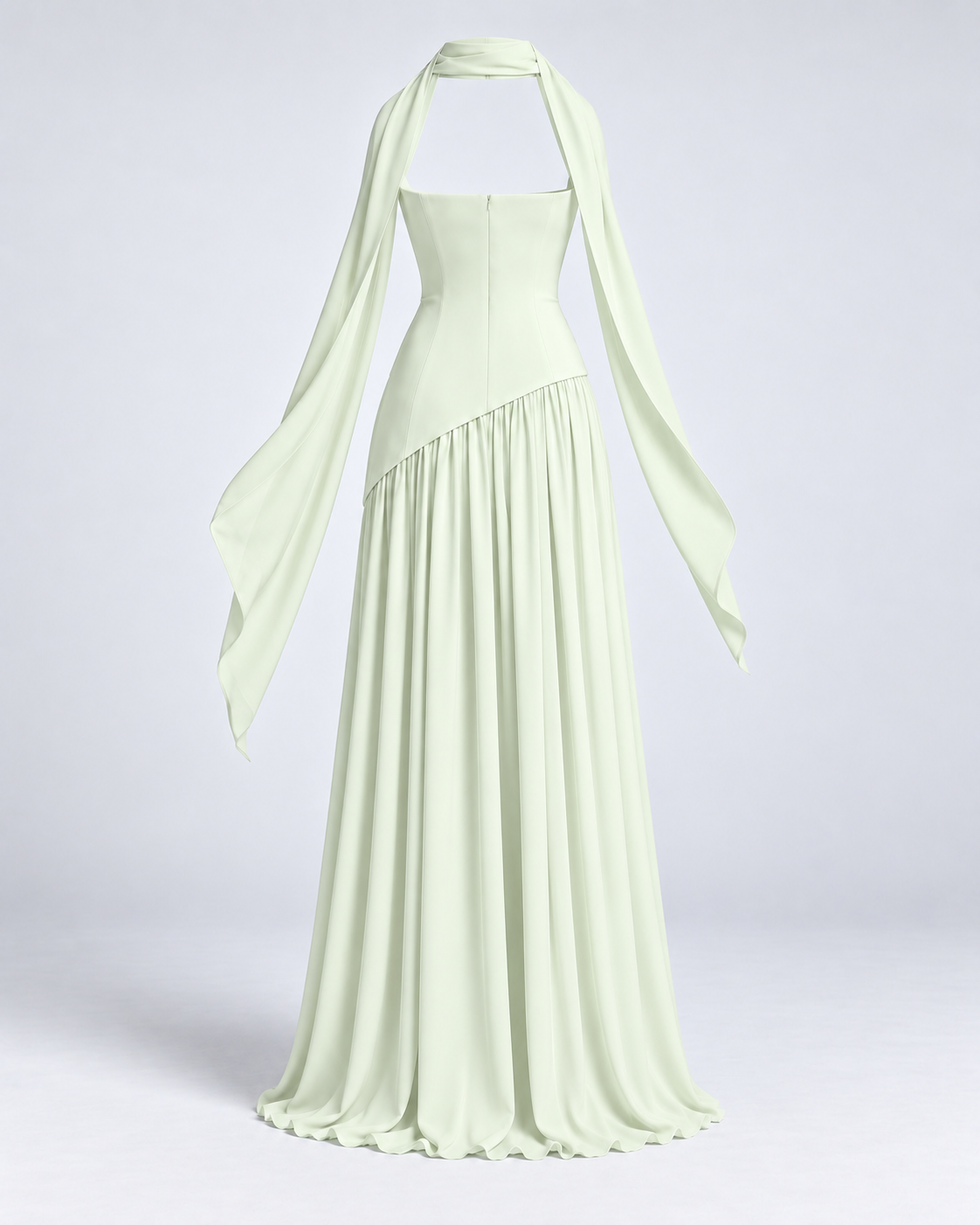 Vestido Siena Drape verde menta — espalda de la prenda