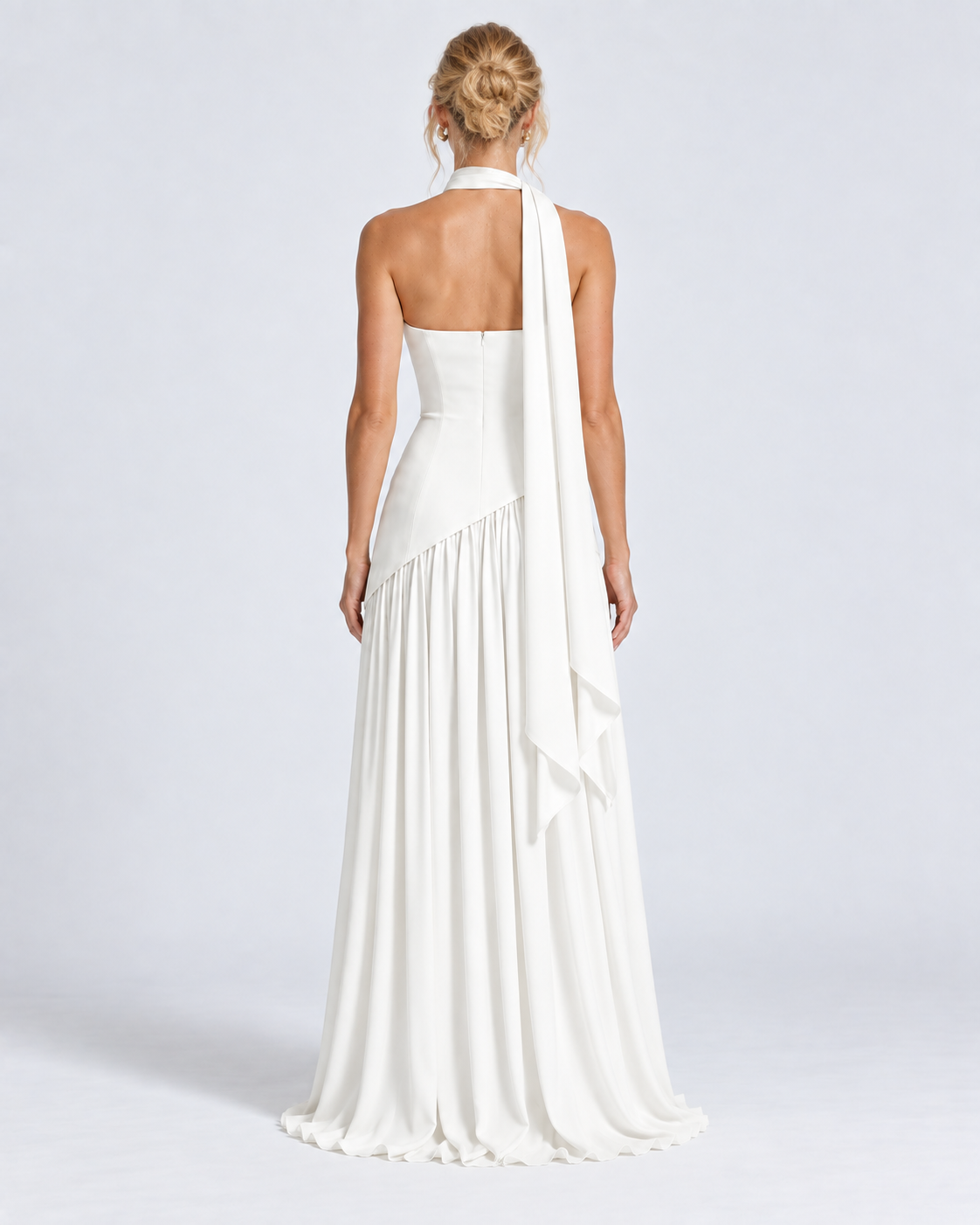 Vestido Siena Drape blanco — modelo de espalda