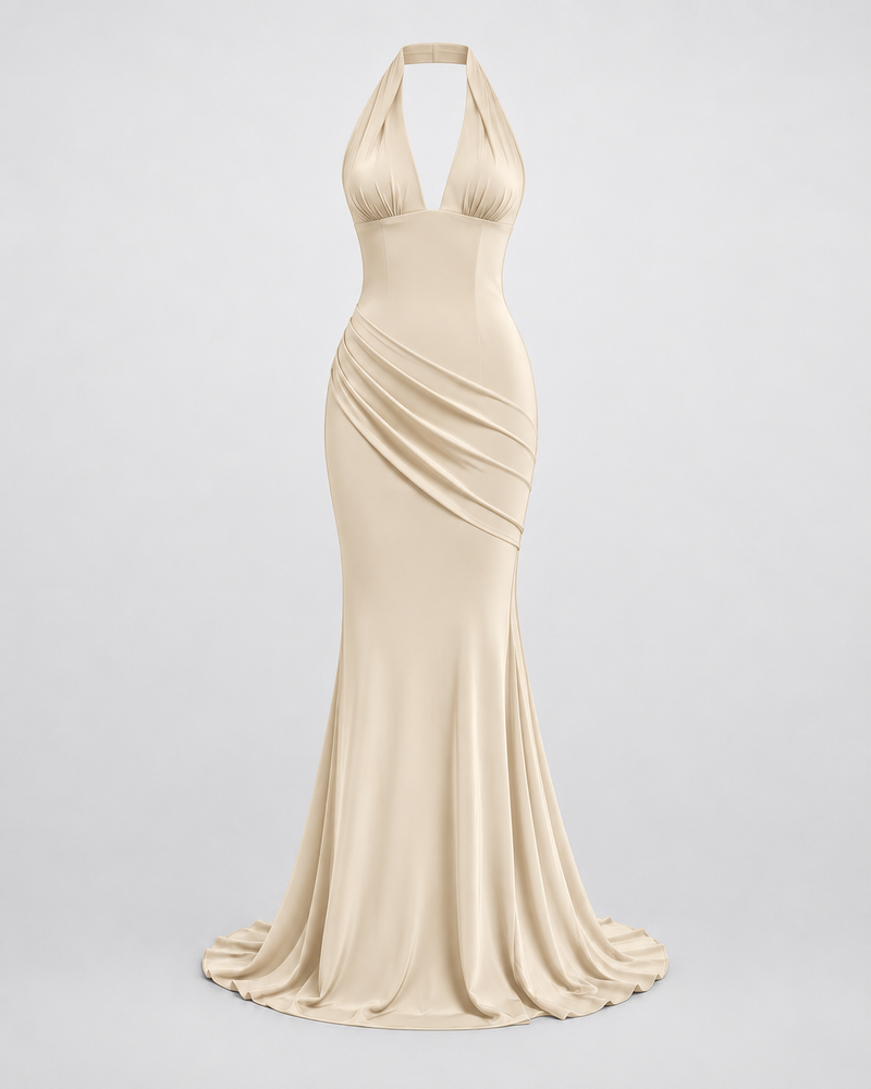 Vestido Sienna Halter beige — vista frontal