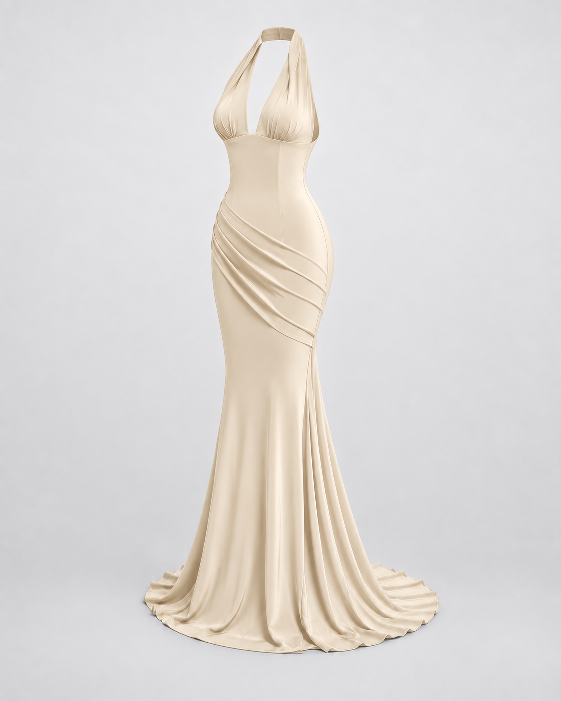 Vestido Sienna Halter beige — vista 45 grados